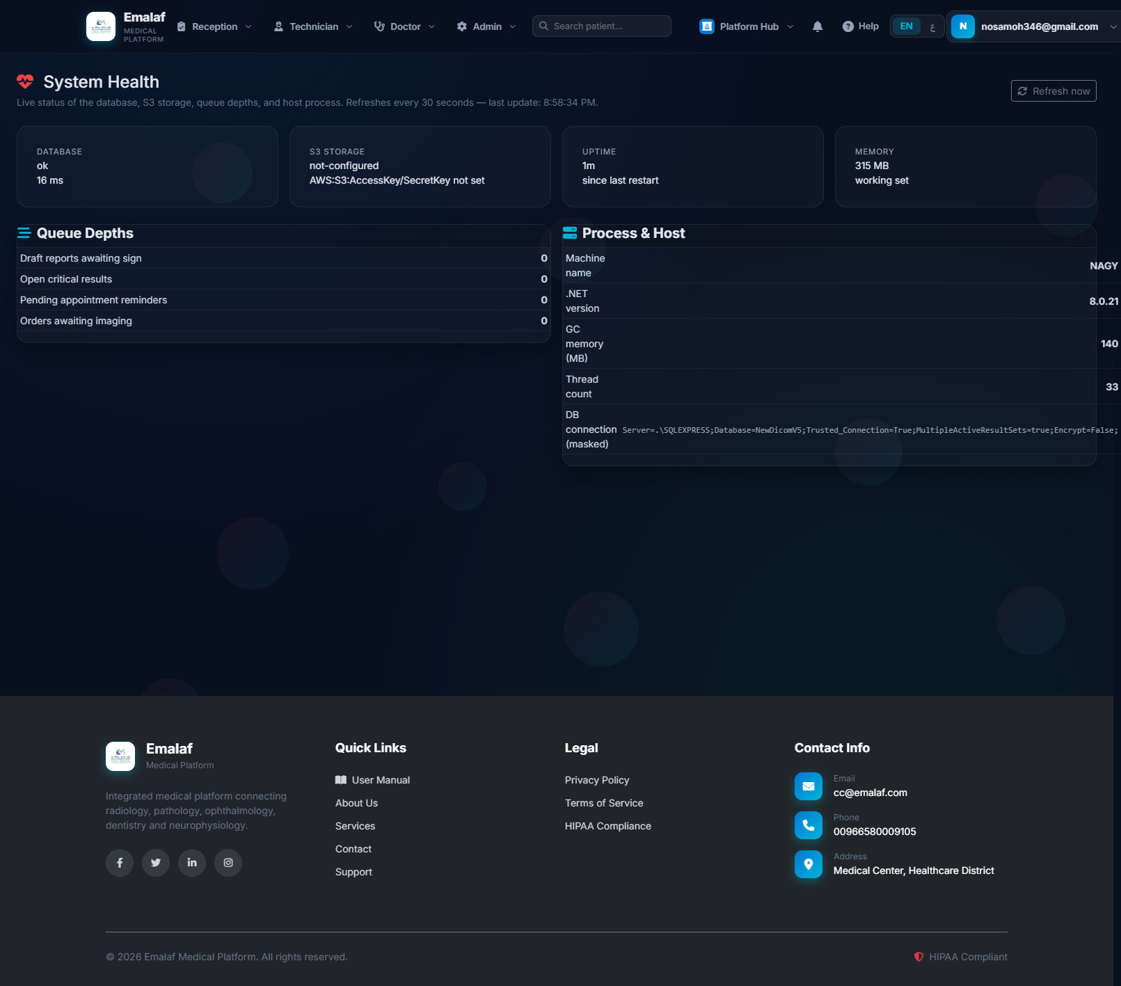 System Health admin dashboard